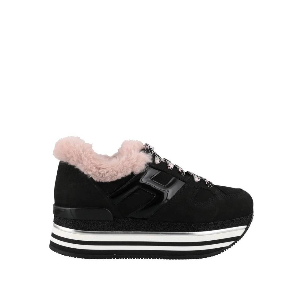NEW HOGAN women's faux fur sneakers in black/pink